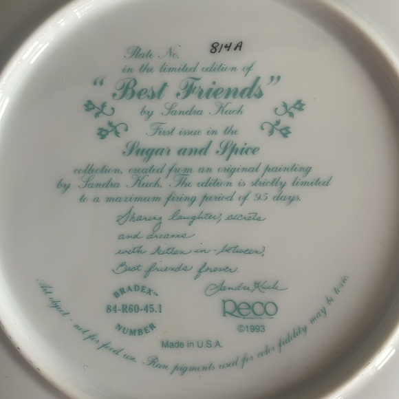 8" Collectors Plate #814A "Best Friends" By Sandra Kuck 1993 - Picture 3 of 10